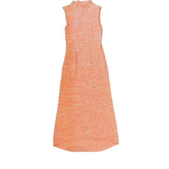 Anthropologie Daily Practice Mock Neck Ribbed Knit Midi Dress Sz XS Orange coral - Picture 8 of 11